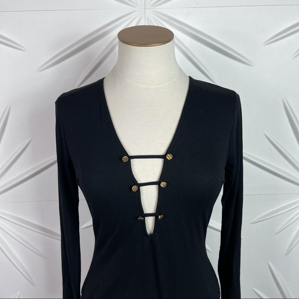 Bodysuit Plunging Neck Line & Gold Buttons - Picture 3 of 9